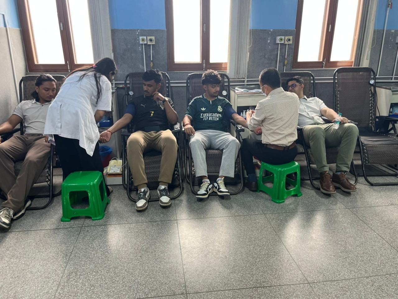 Humanity Himalaya volunteers donating blood as part of humanitarian disaster relief
